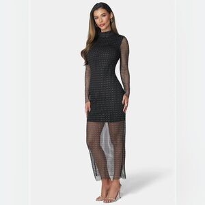 bebe Black Sheer Long Sleeve Dress